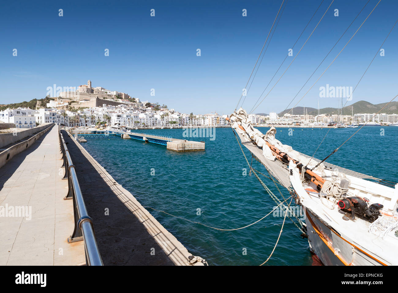view of the city of Ibiza from the breakwater Stock Photo