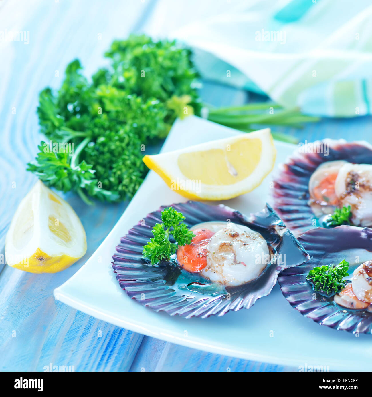 scallop with caviar and lemon juice on a table Stock Photo Alamy