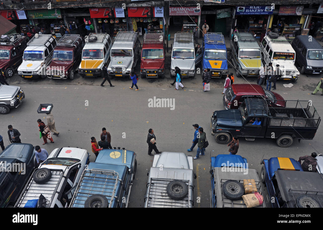 Jeep station on Hill Cart Road, Darjeeling. Stock Photo
