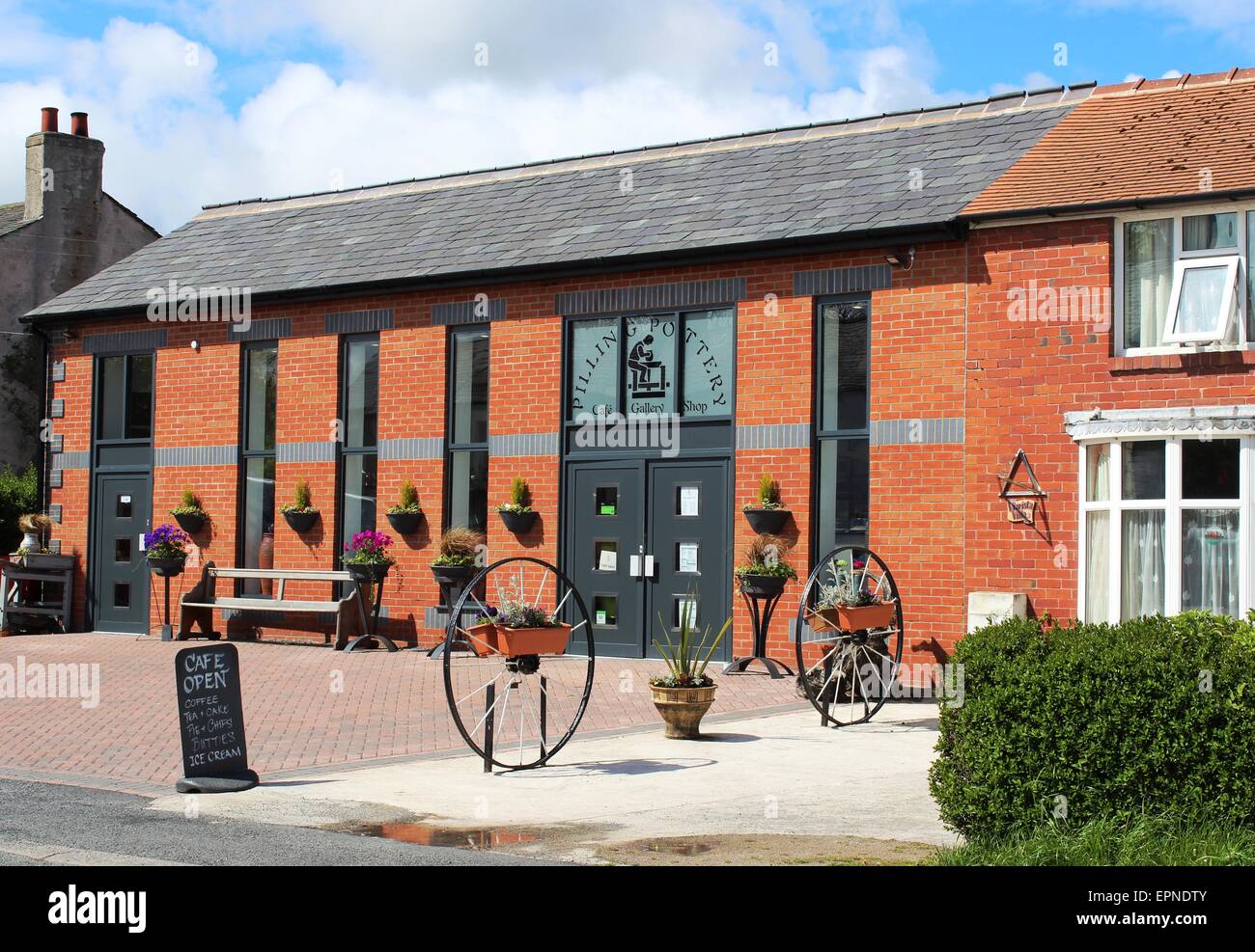 Exterior of the new Pilling Pottery Cafe, Gallery and Shop opened in 2014 in the village of Pilling, Lancashire, England. Stock Photo