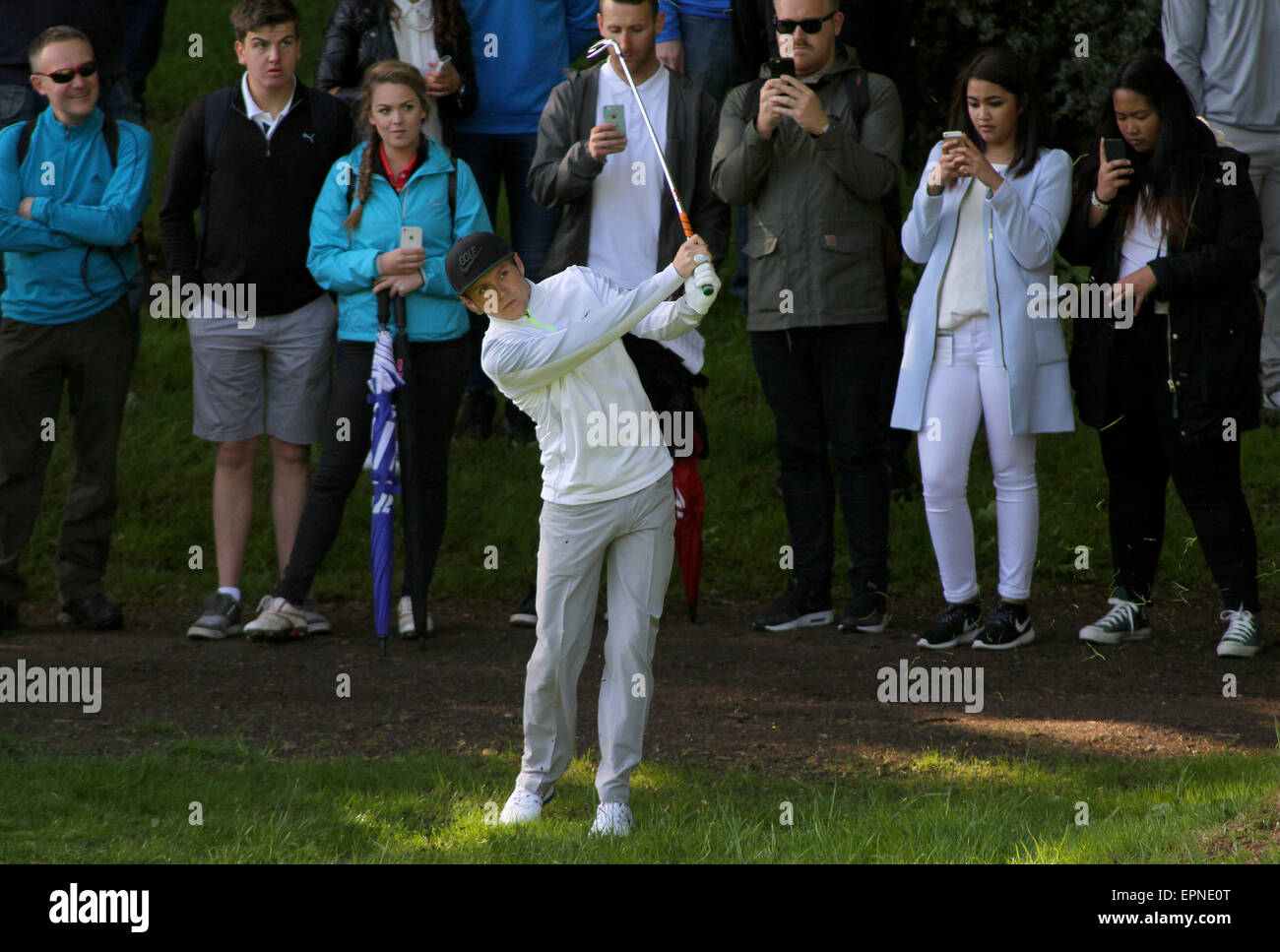 Virginia Water, UK. 20th May, 2015. Pop star Niall Horan of One Direction plays a shot during the Pro-Am ahead of the BMW PGA Championship at Wentworth on May 20, 2014 in Virginia Water, England. Credit:  European Sports Photographic Agency/Alamy Live News Stock Photo