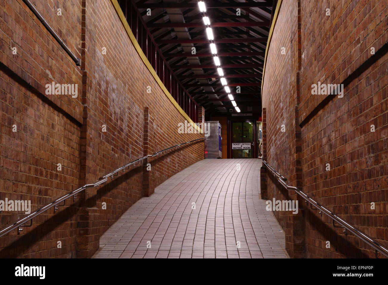 Stainlesssteel handrails along a curved entry to the Katoomba Railway Station the Blue