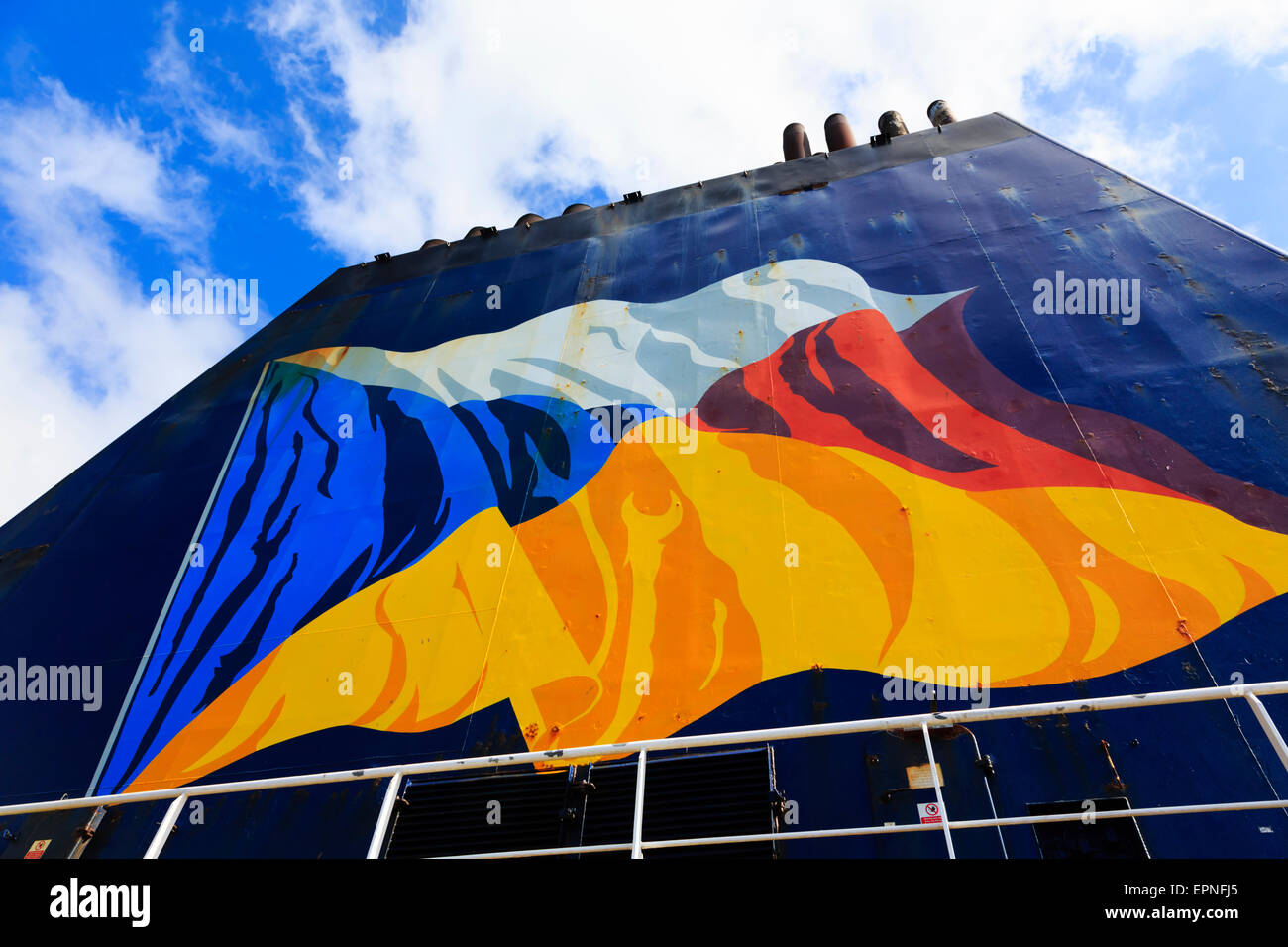 P&O ferries logo painted on the side of the Ferry funnel Stock Photo
