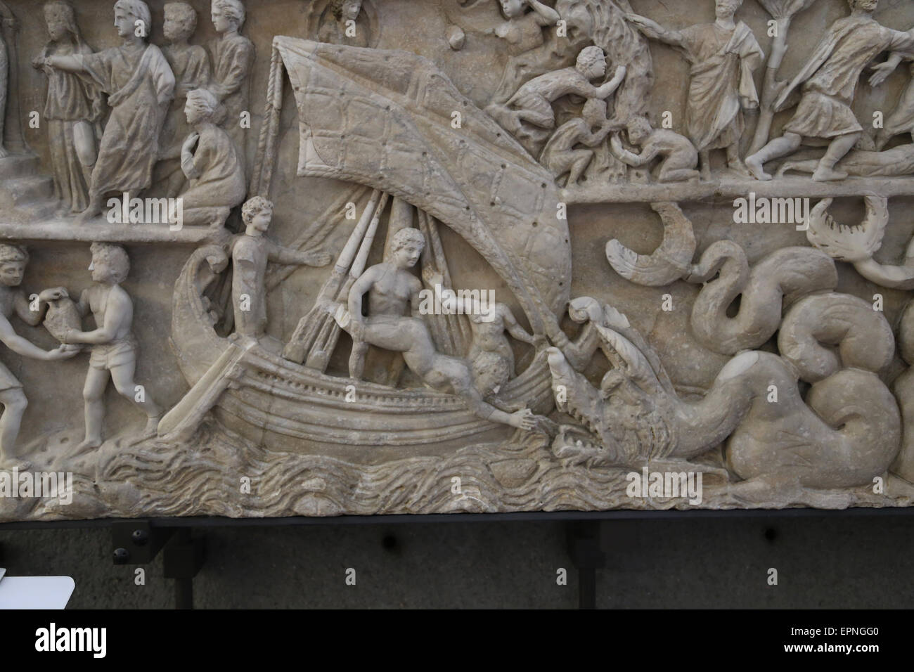 Roman era. Early Christian. Sarcophagus of Jonah. About 300 AD. Vatican Museums. Stock Photo