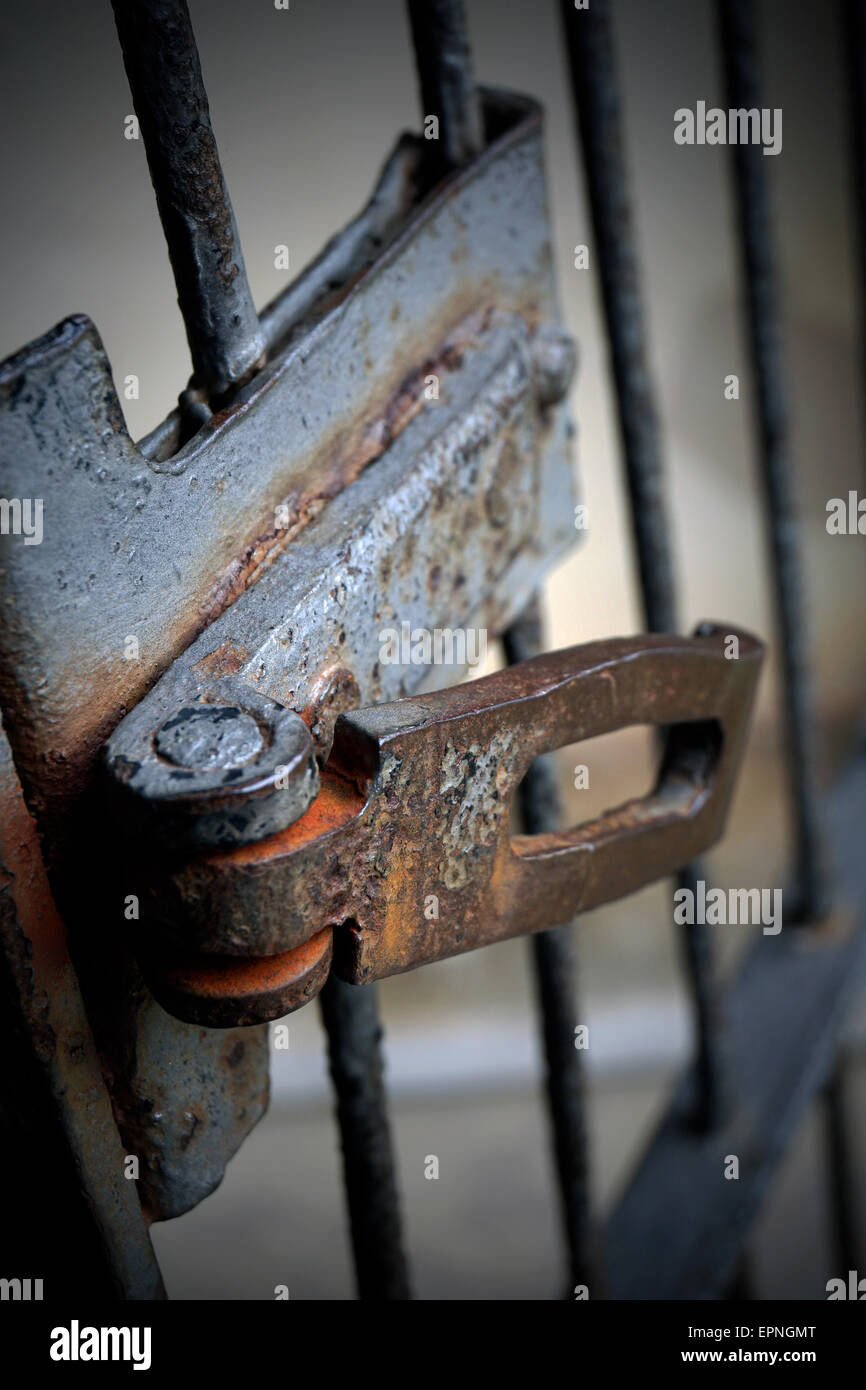 Wrought Iron Gate With Latch Near Brick Wall Stock Photo Image Of Metal