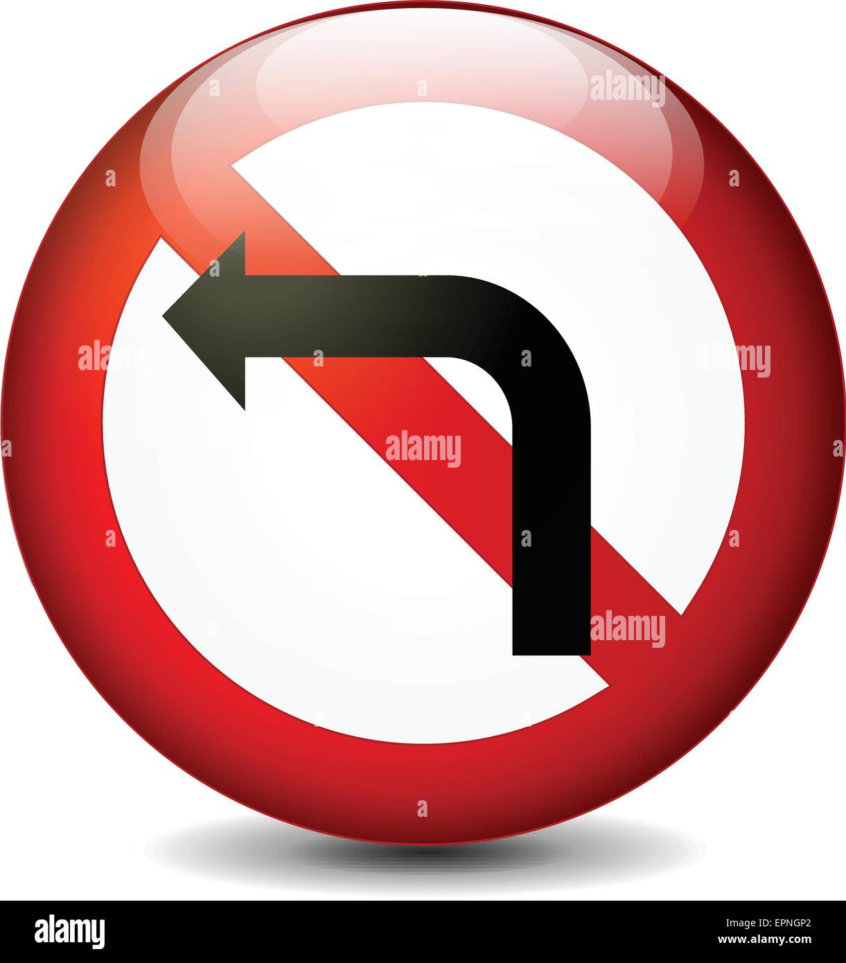 illustration of no left turn sign isolated on white background Stock