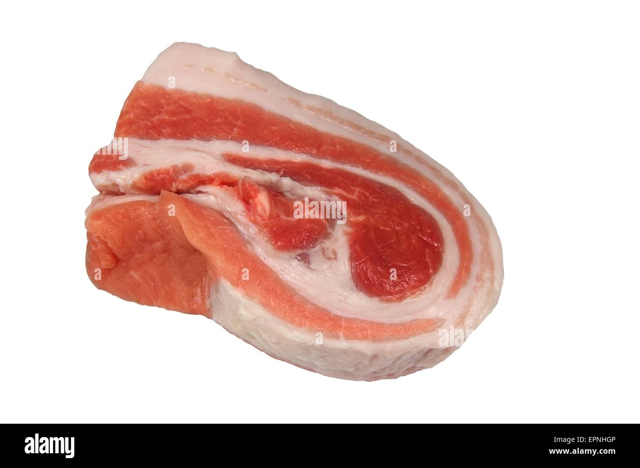 raw bacon on white background Stock Photo