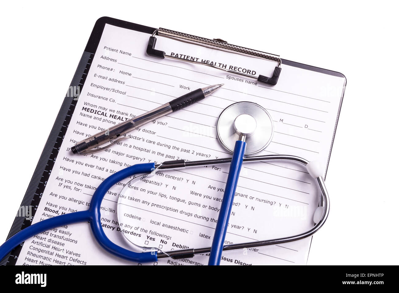 Medical records and Stethoscope , ready for receiving the patient for examination and admitting Stock Photo
