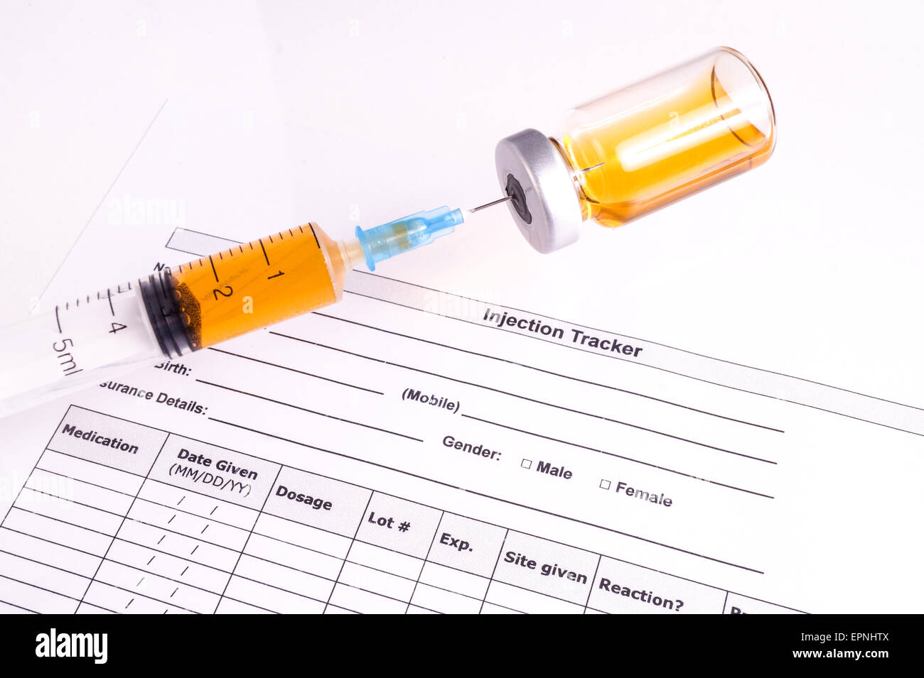 Syringe, Vials, Injection Form Remember form for injections when in