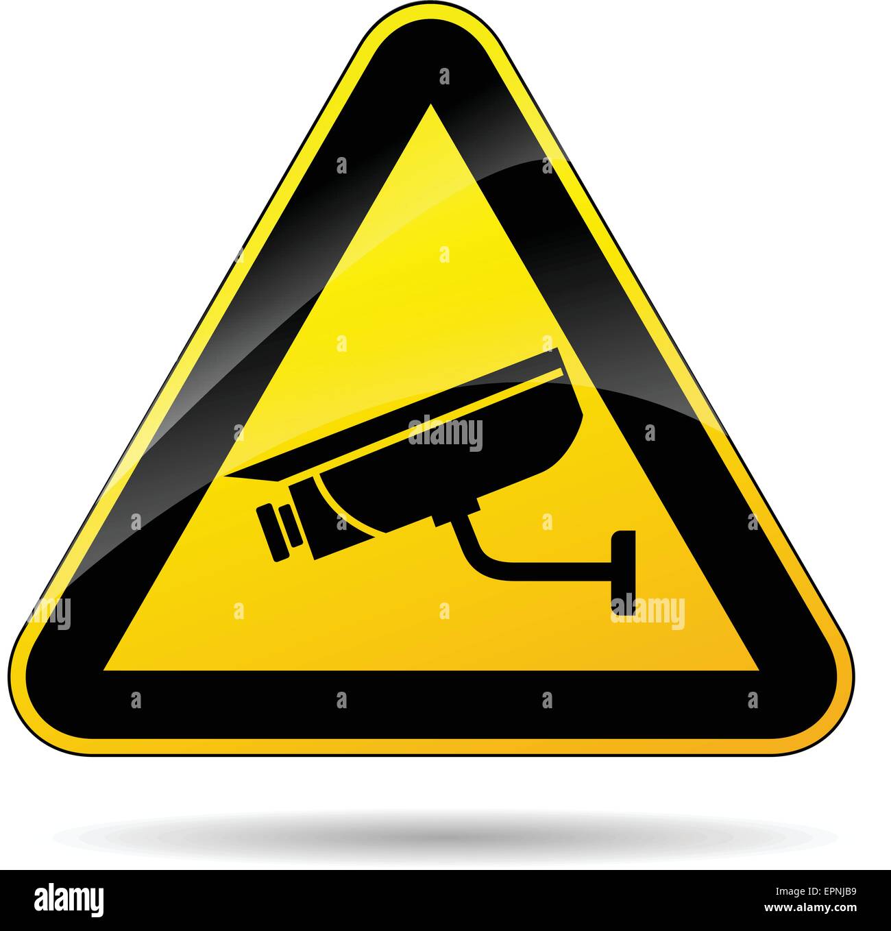illustration of security camera triangle yellow sign Stock Vector