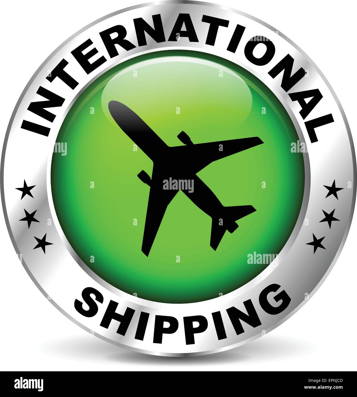 illustration of chrome and green icon for international shipping Stock Vector