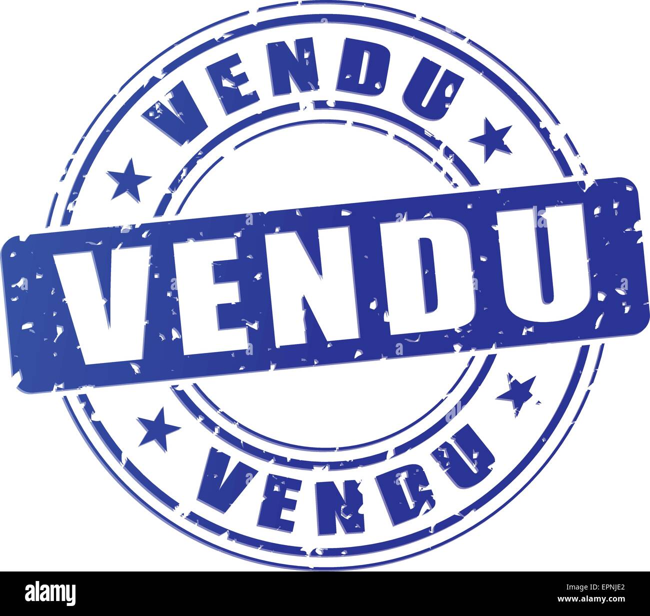 french translation of sold blue design stamp Stock Vector