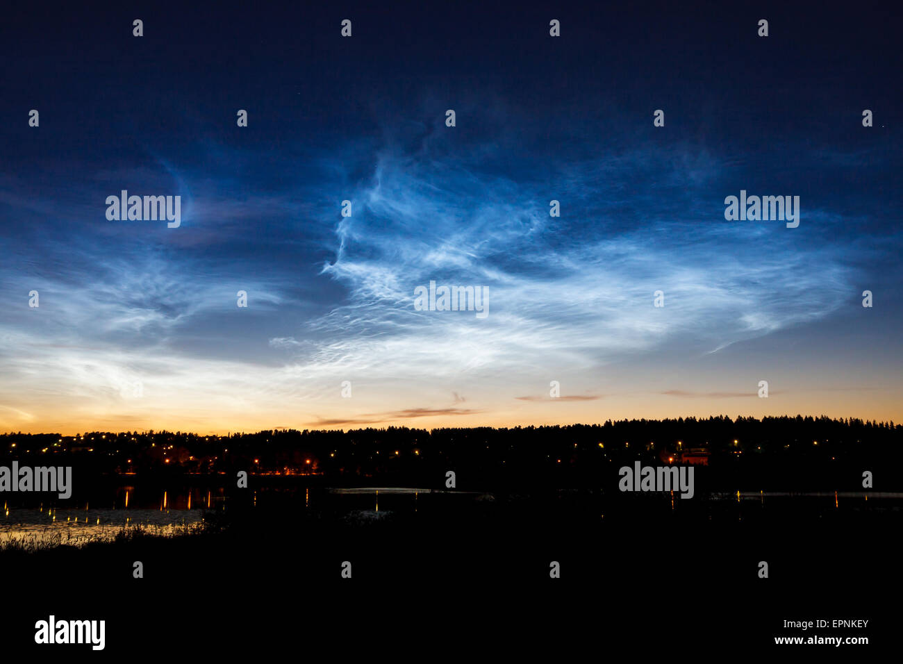 Beautiful sky phenomenon noctilucent clouds Stock Photo