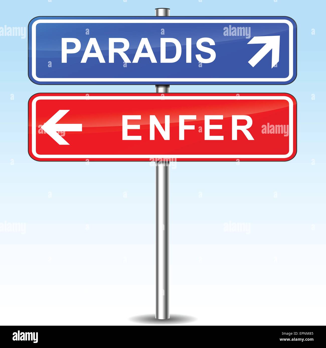 french translation for paradise and hell directions signs Stock Vector