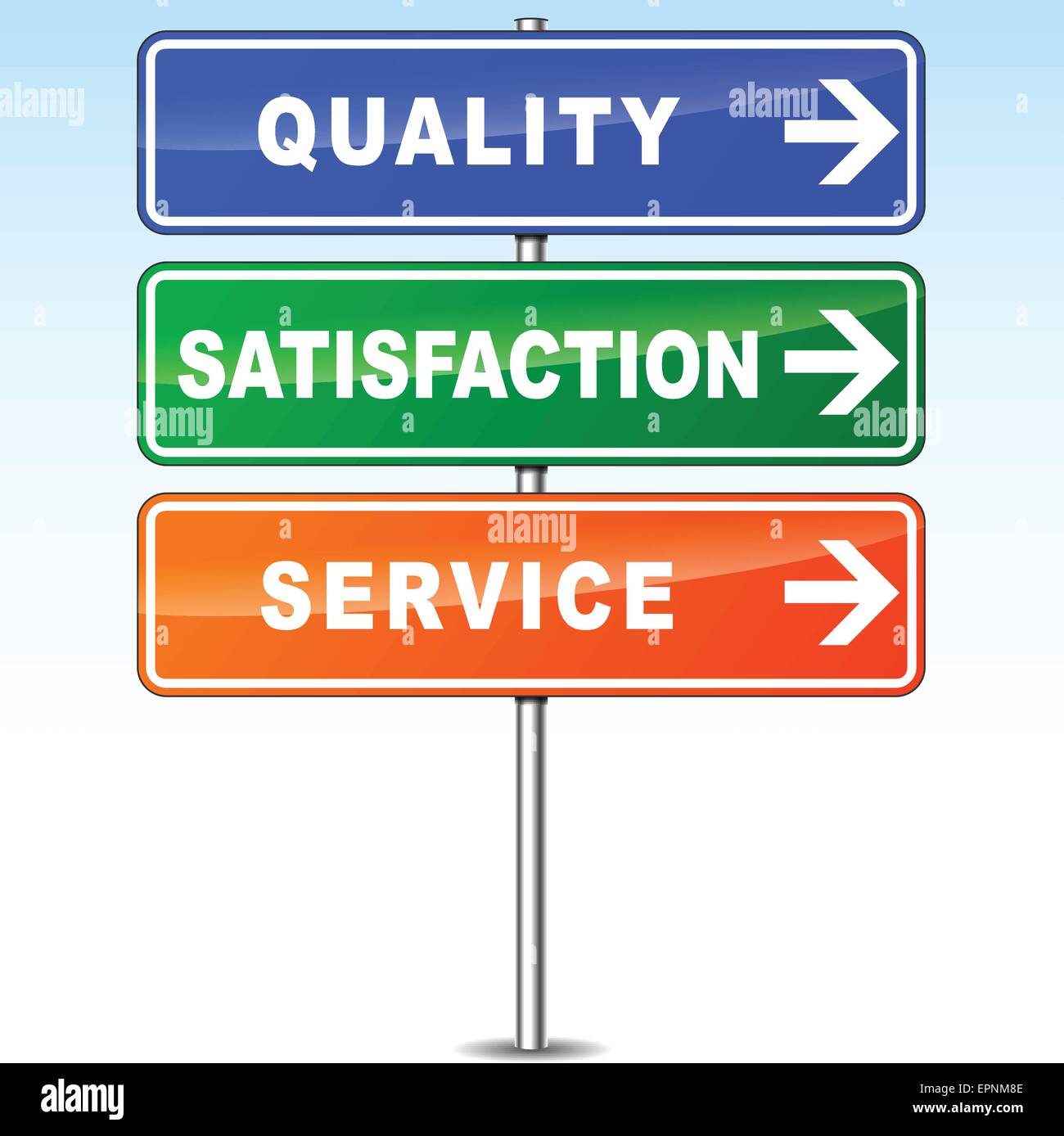 illustration of quality satisfaction and service directional sign Stock Vector