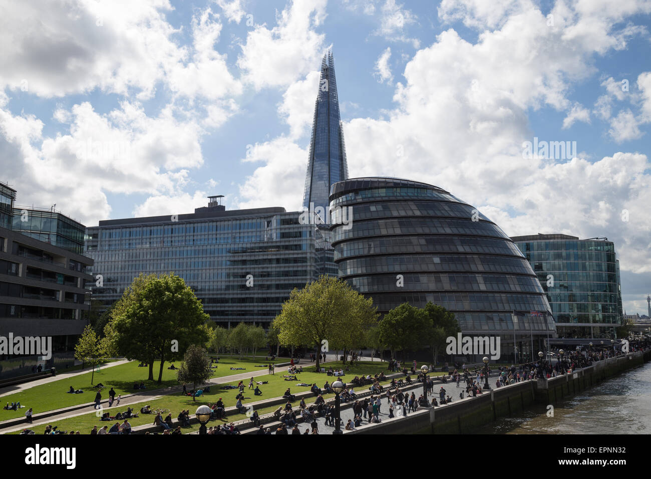 South bank of the river Thames, City Hall, The Shard, London, UK Stock Photo