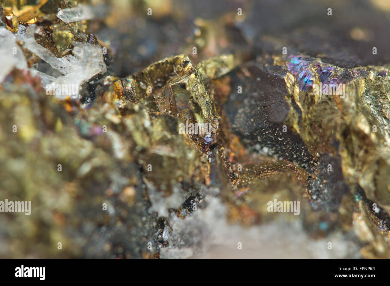 Chalcopyrite, It has the chemical formula (CuFeS2). Copper iron sulfide
