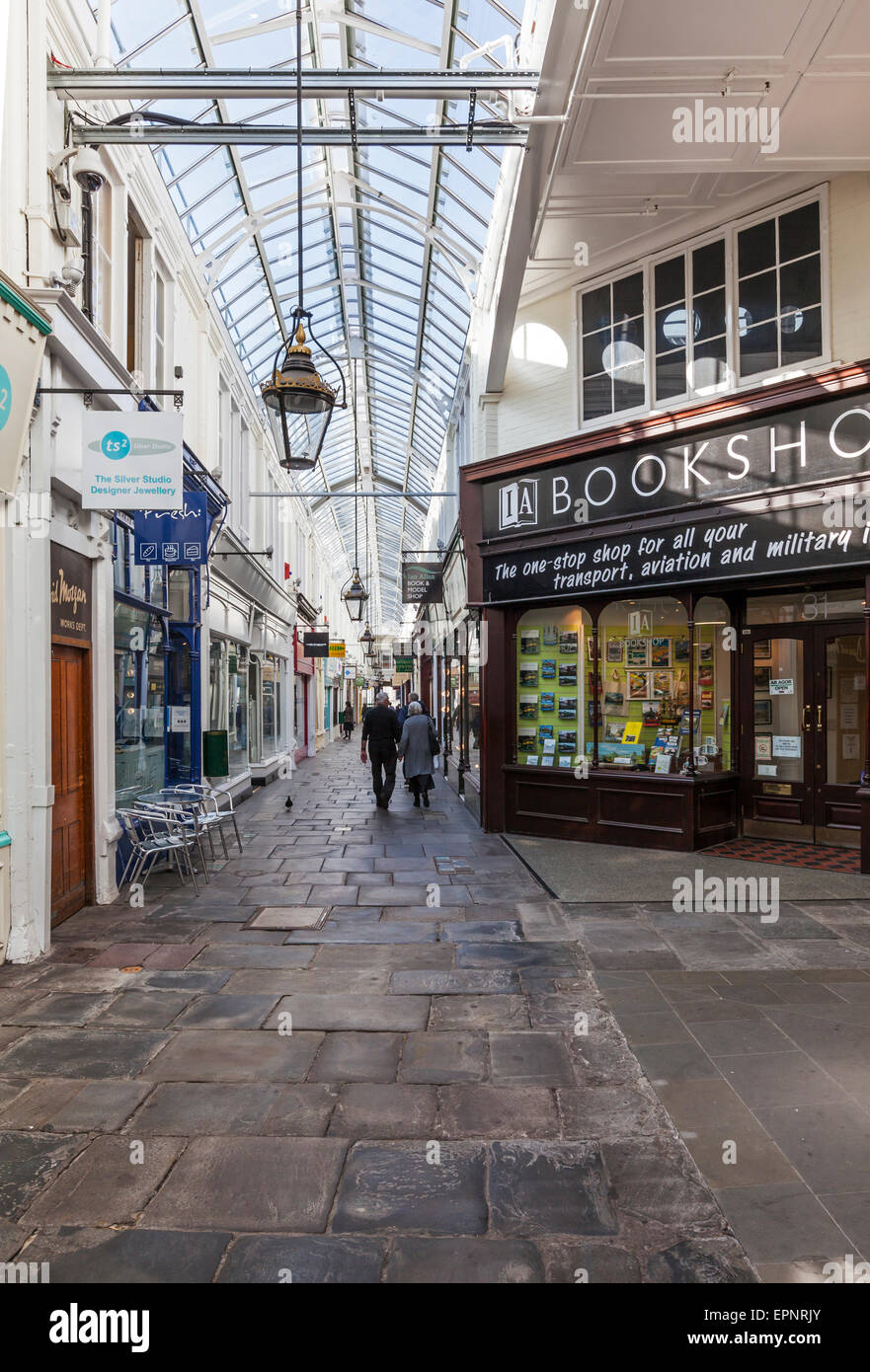 Shoppers inside Cardiff's Victorian Royal Arcade Stock Photo
