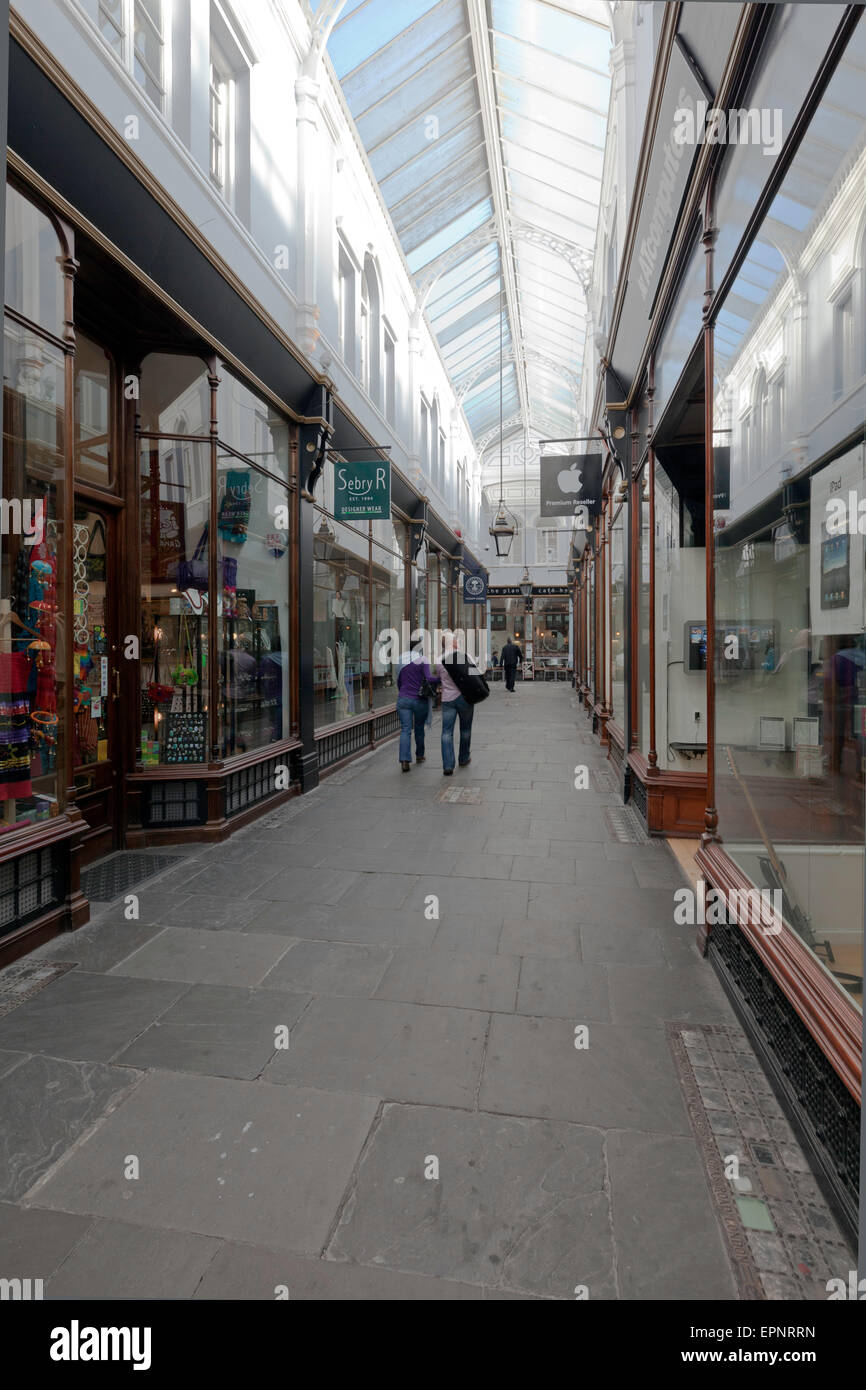 Shoppers inside Cardiff's Victorian Morgan's Arcade Stock Photo