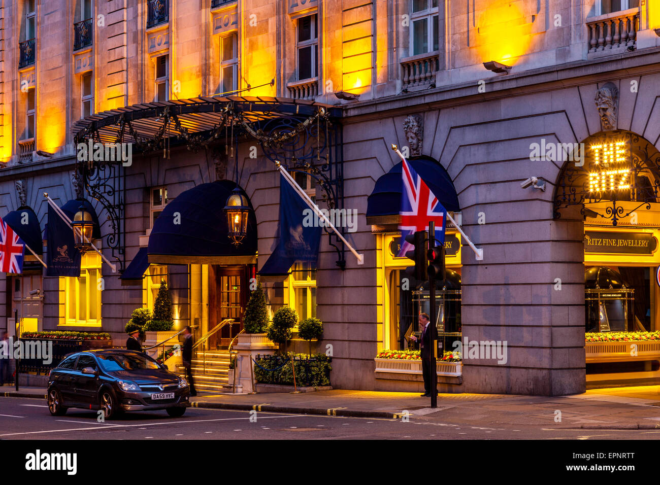 The Ritz Hotel At Night, London, England Stock Photo