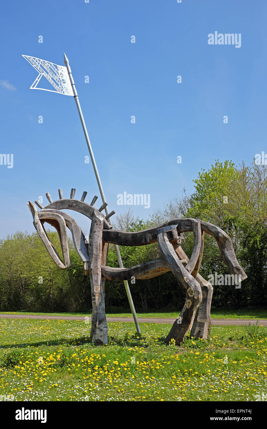 WOODEN STATUE OF RIDERLESS LANCASTRIAN HORSE AFTER DEFEAT AT TEWKESBURY