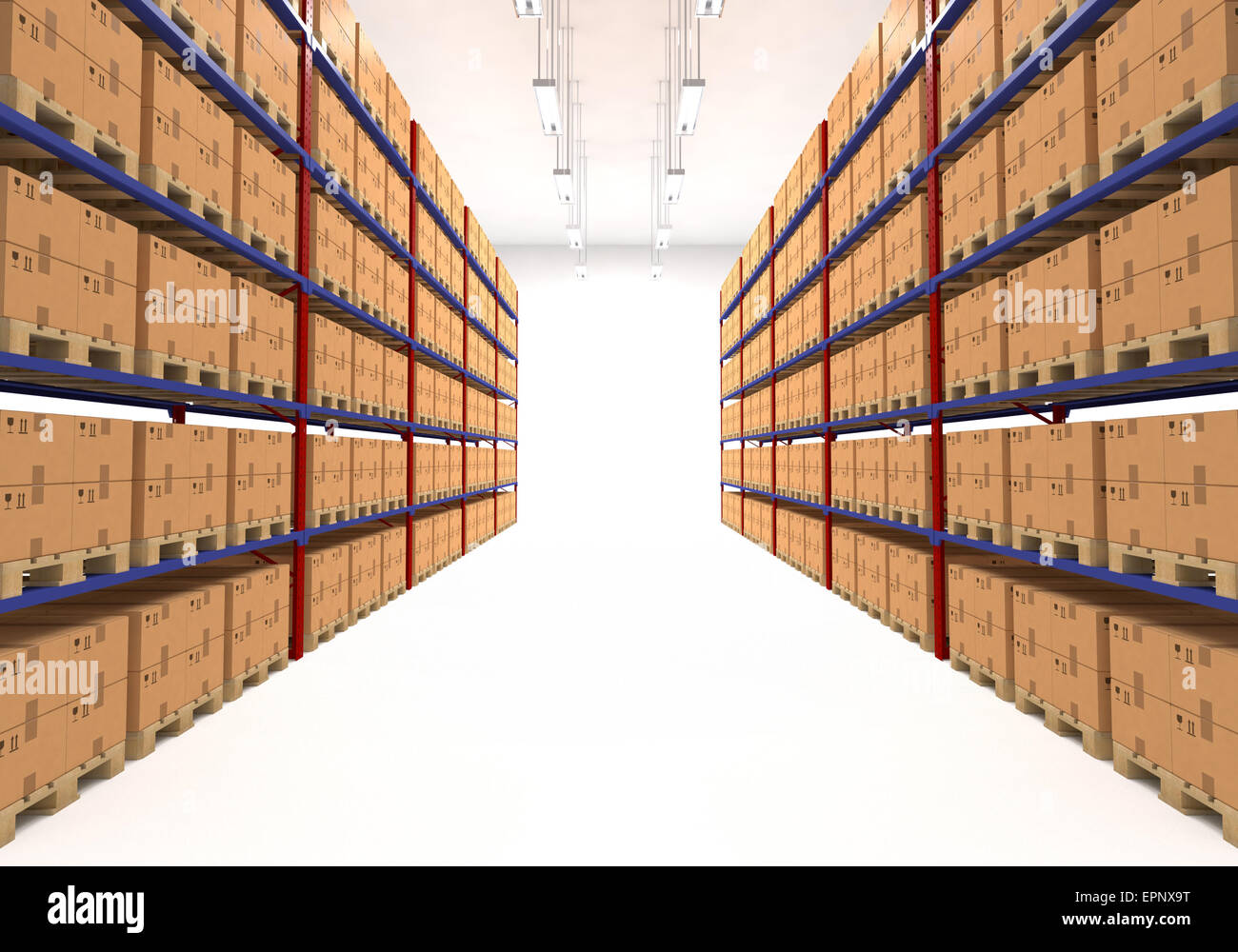 Warehouse shelves filled with boxes Stock Photo Alamy
