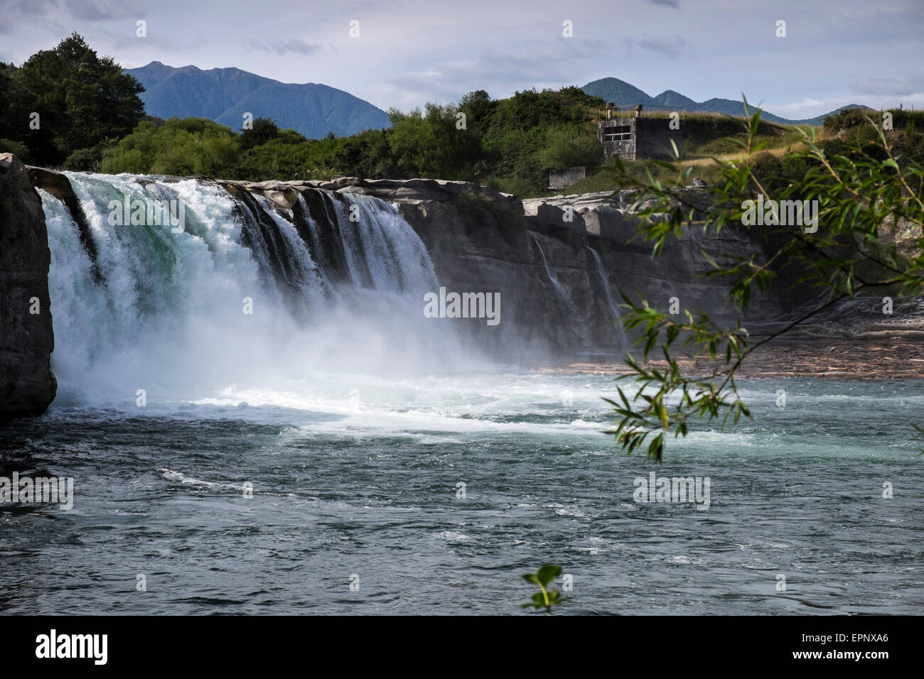 Maruia Falls were created by the 1929 Murchison earthquake when a slip blocked the original channel, Murchison, New Zealand. Stock Photo