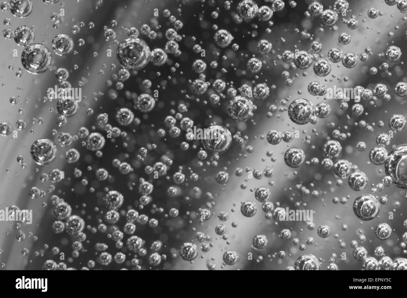 Air bubbles in water. Abstract black-and-white background. Macro photo, for your successful business design. Stock Photo