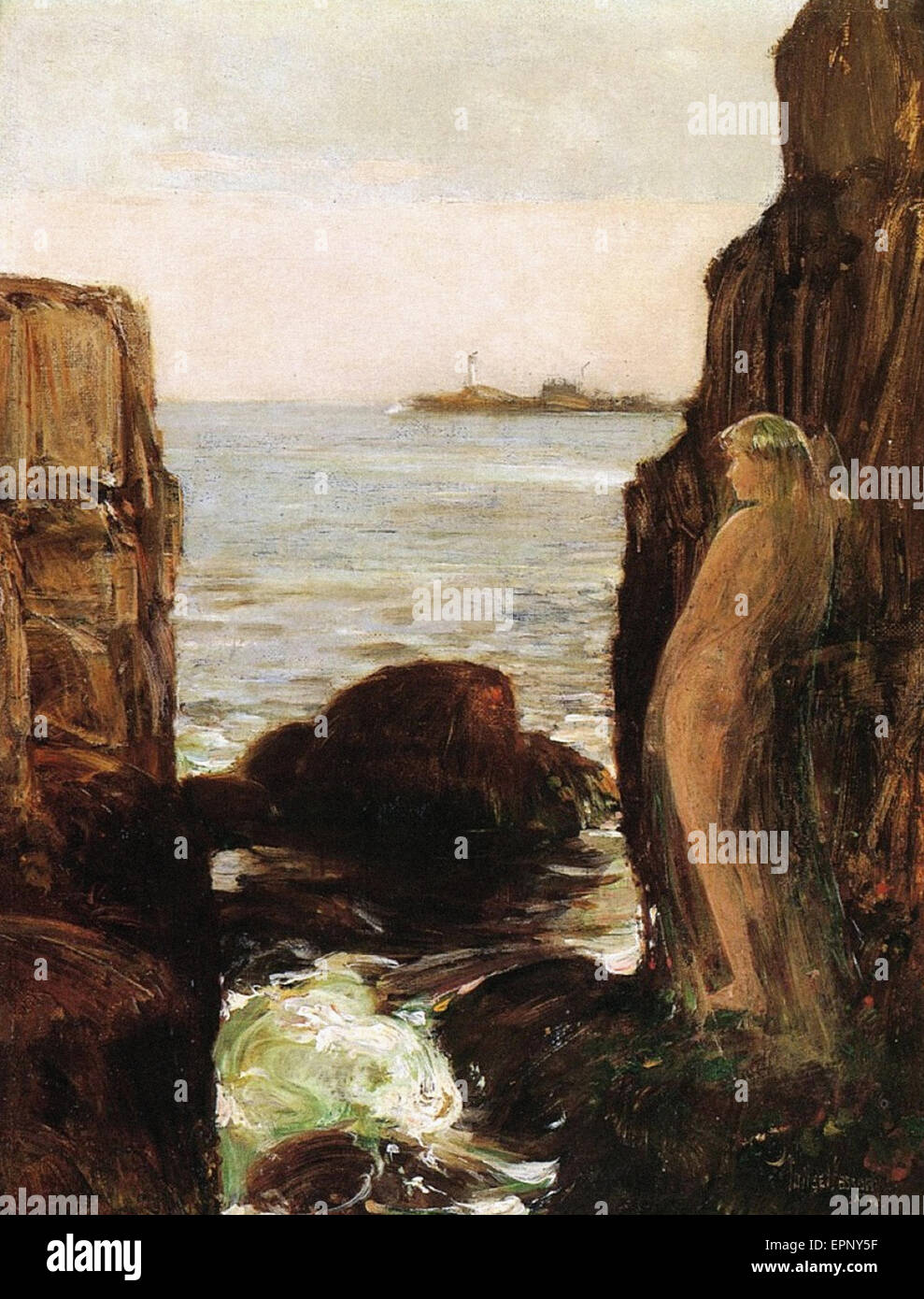Childe Hassam  Nymph on a Rocky Ledge Stock Photo