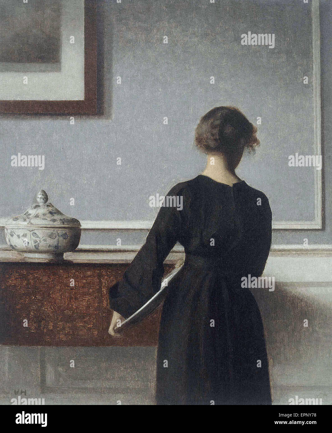 Vilhelm Hammershoi  Interior with Young Woman from Behind Stock Photo