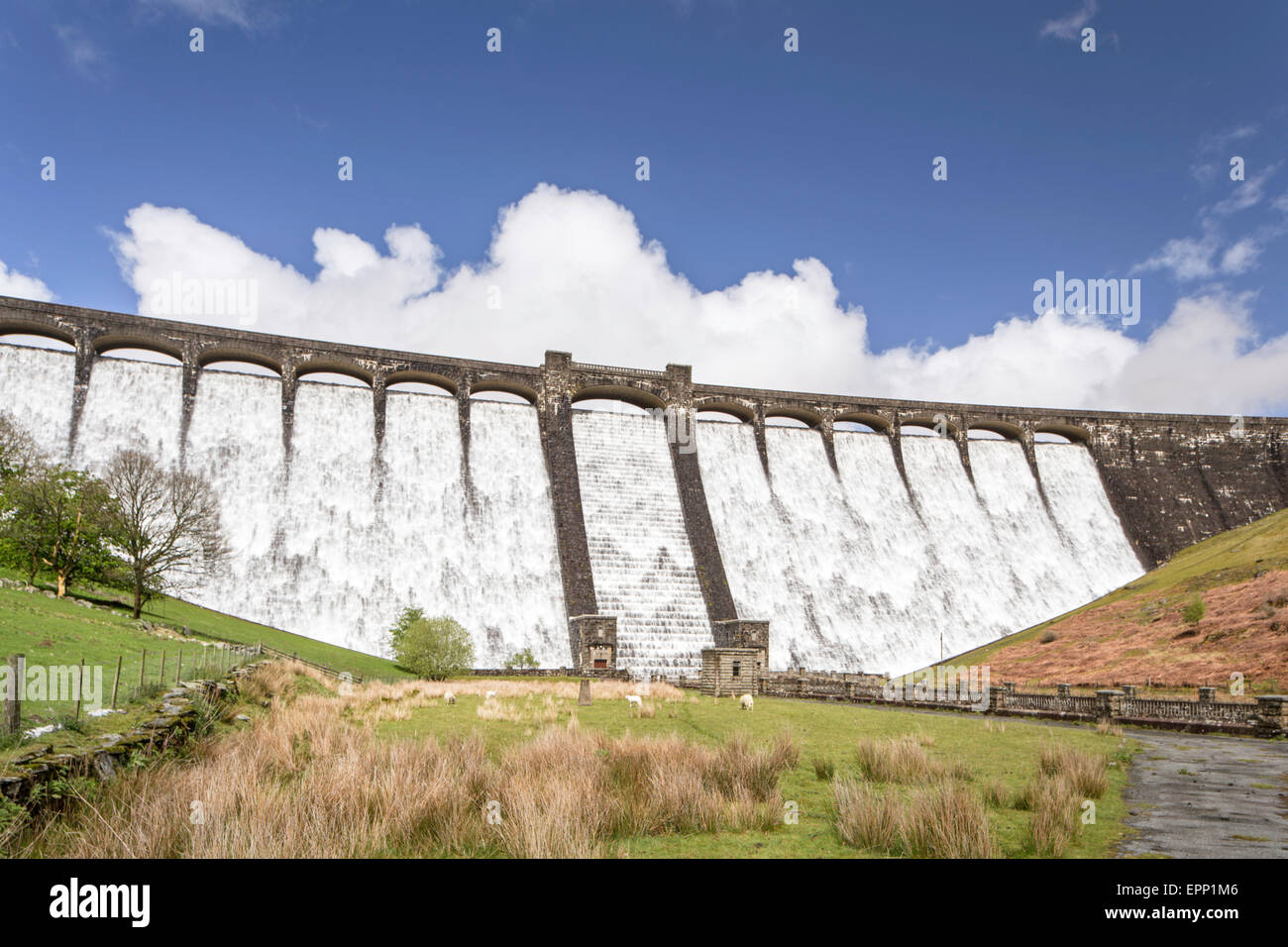 Claerwen Reservoir Dam, Elan Valley near Rhayader, Powys, Mid Wales, UK Stock Photo