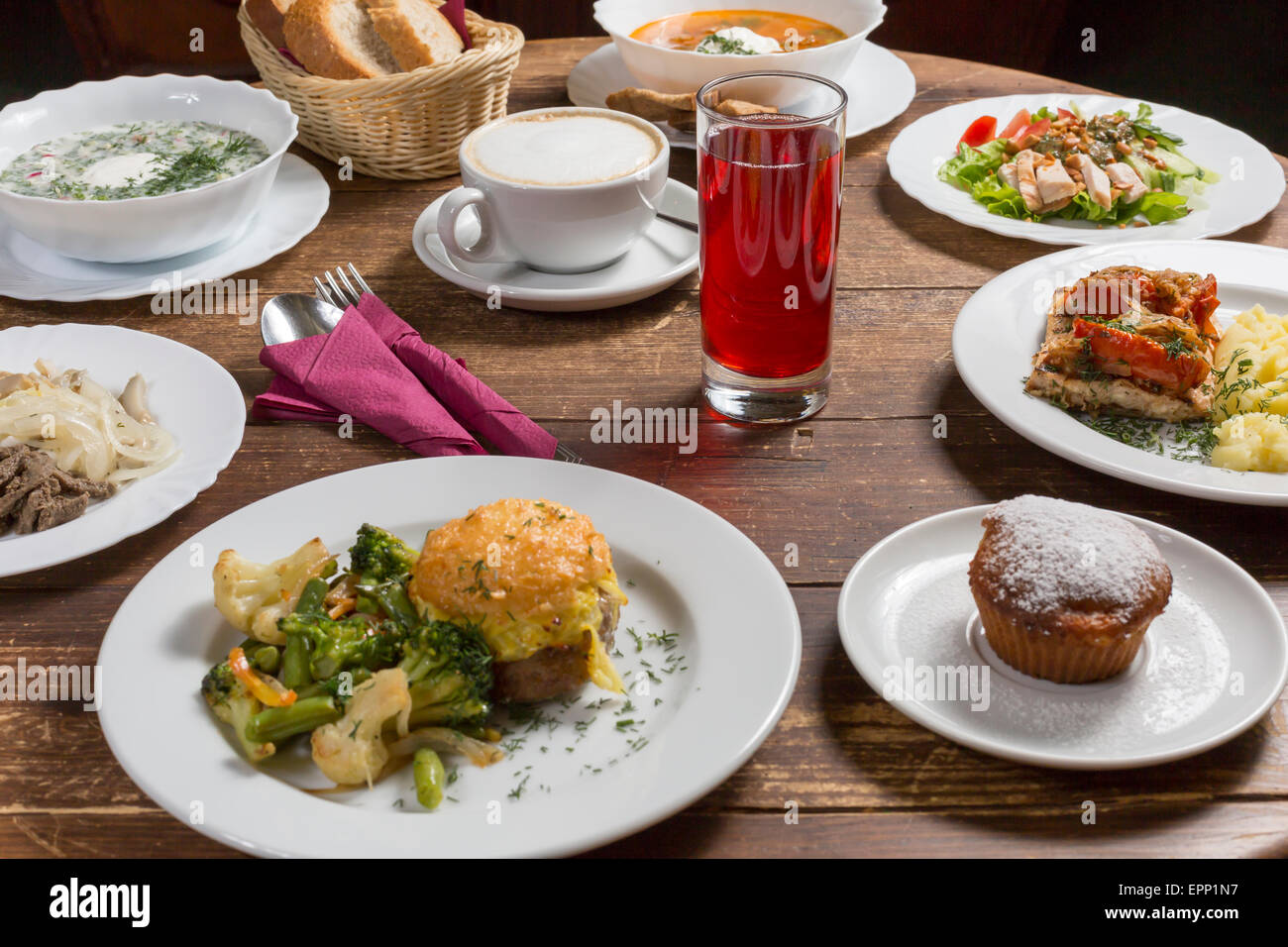 Lunch at the vintage table in provincial style Stock Photo