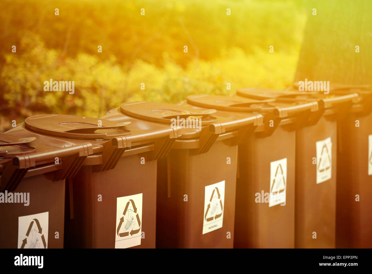 Recycle bins outdoors Stock Photo Alamy