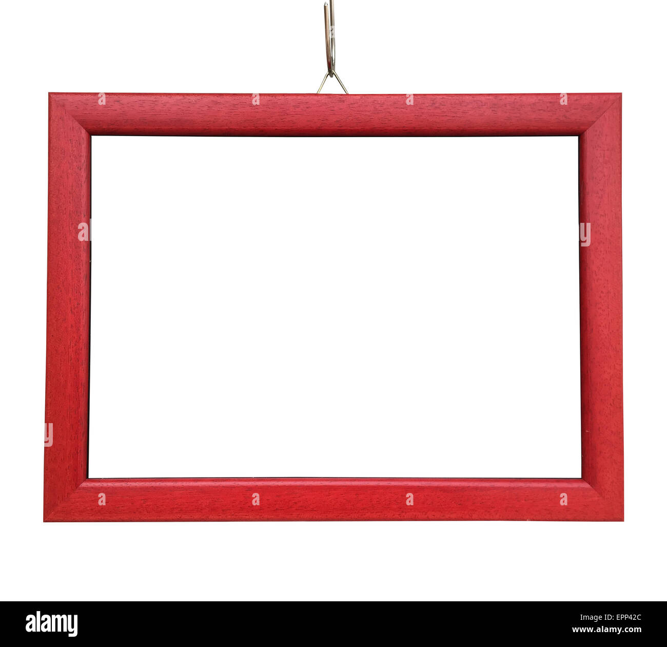 Red wooden blank frame hanging isolated on white Stock Photo