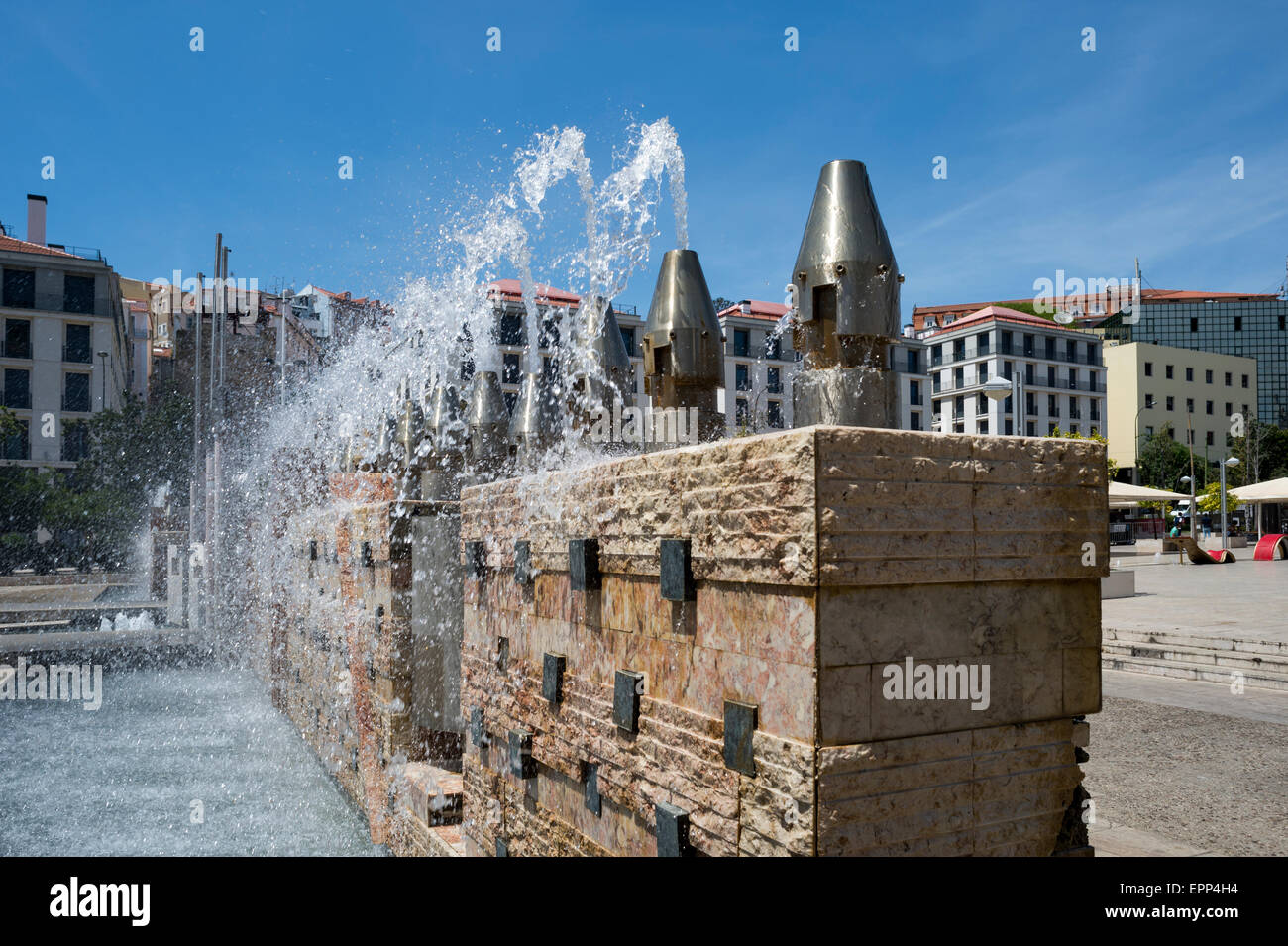 Largo Martim Moniz fountains and water feature in the centre of Lisbon