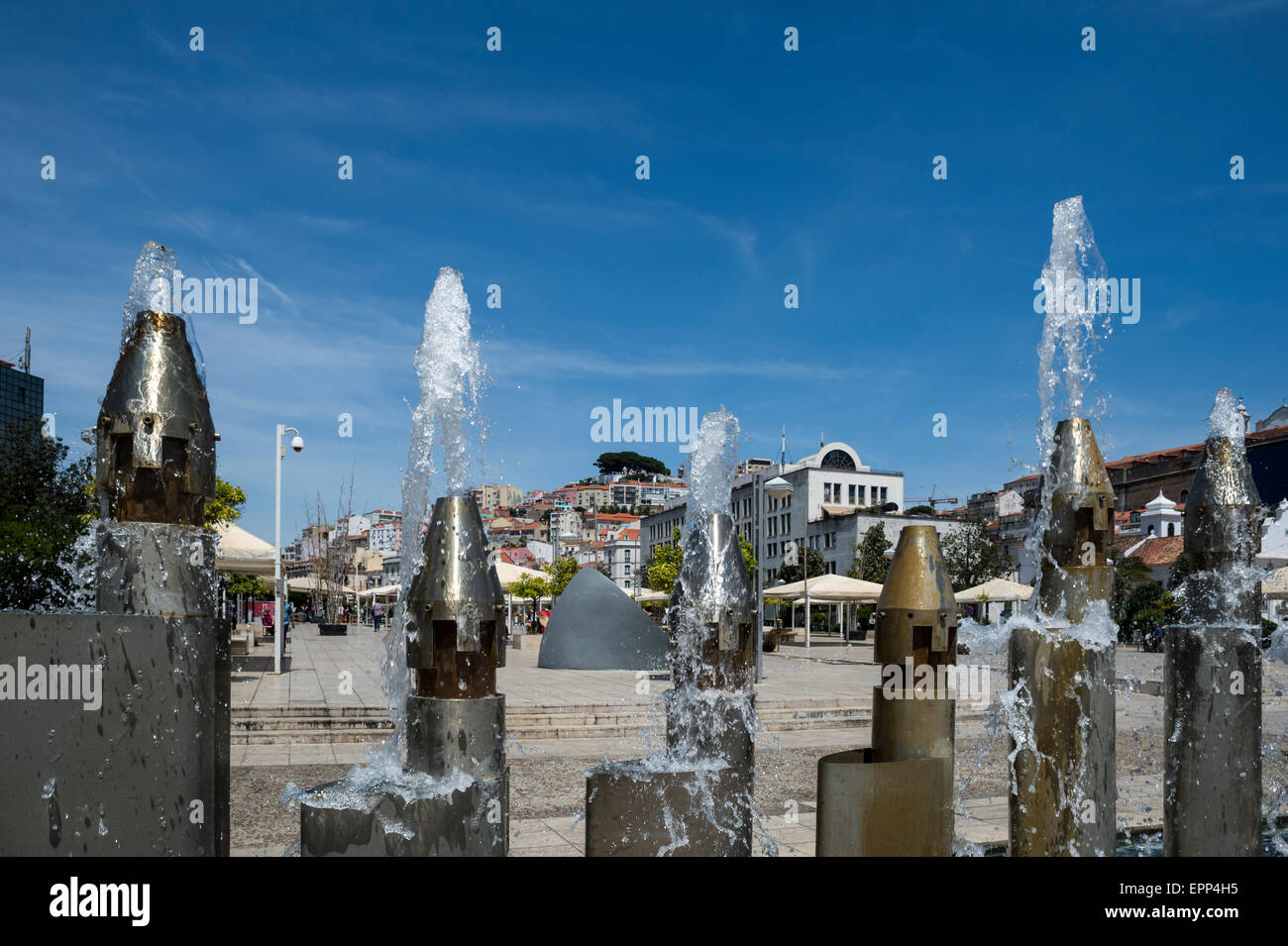 Largo Martim Moniz fountains and water feature in the centre of Lisbon