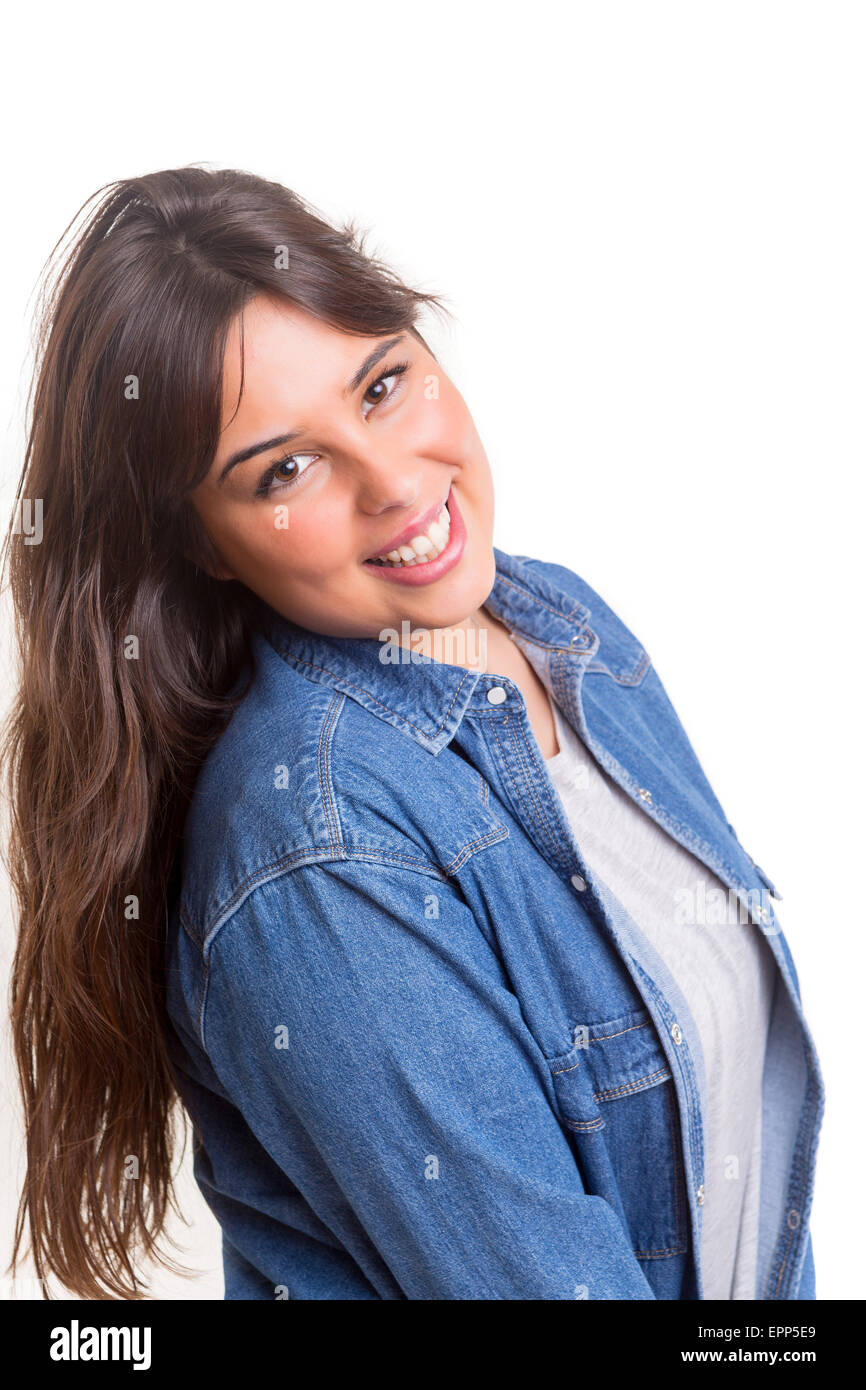 Beautiful young casual woman posing isolated over white Stock Photo - Alamy