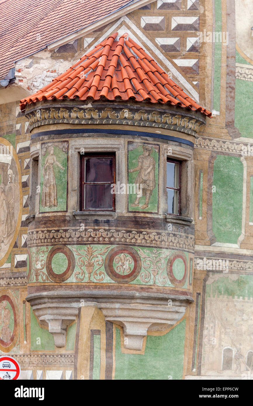 Telc, Czech Republic, UNESCO world heritage town, main square, facade townhouses Stock Photo