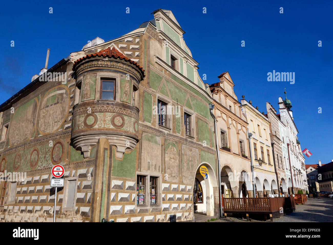 Telc, Czech Republic, UNESCO world heritage town, main square, facade townhouses Stock Photo