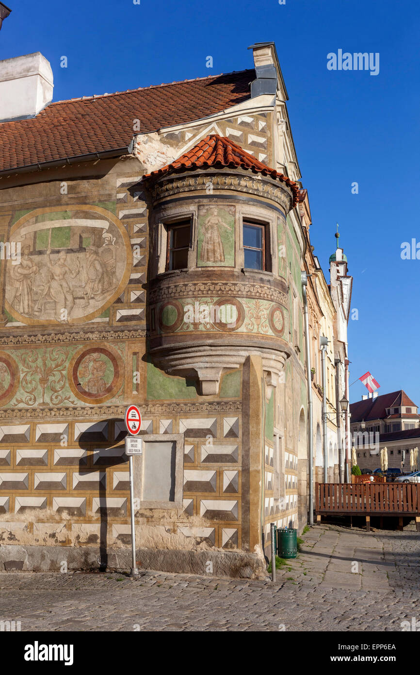 Telc, Czech Republic, UNESCO world heritage town, main square, facade townhouses Stock Photo