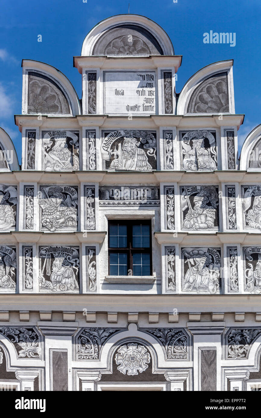 Telc town facade of renaissance house, Telc, Czech Republic Stock Photo