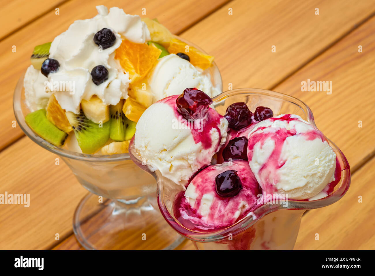 Fruit salad with icecream Stock Photo