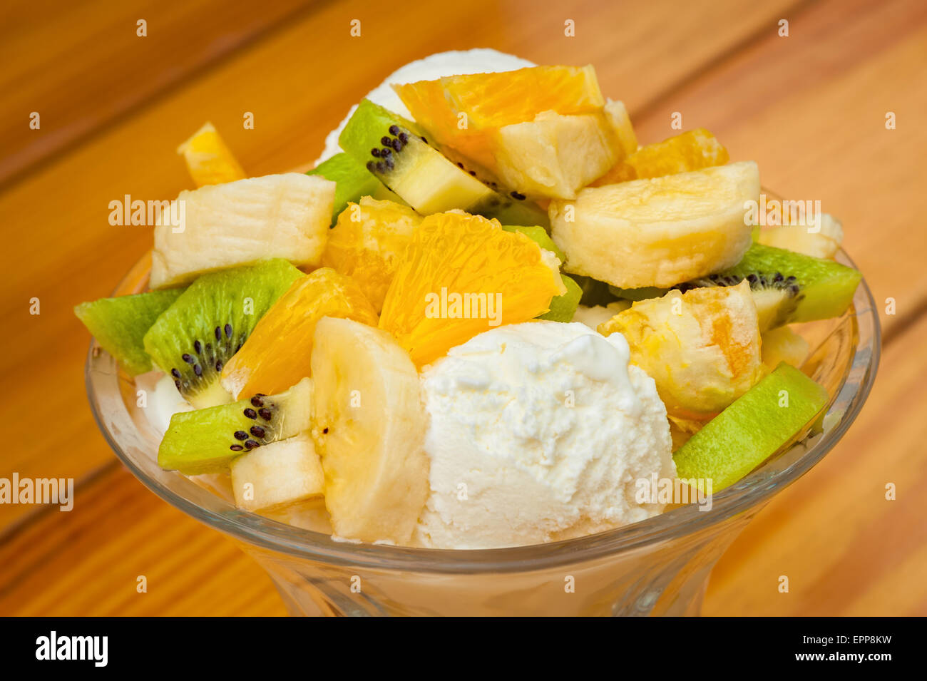 Fruit salad with icecream Stock Photo