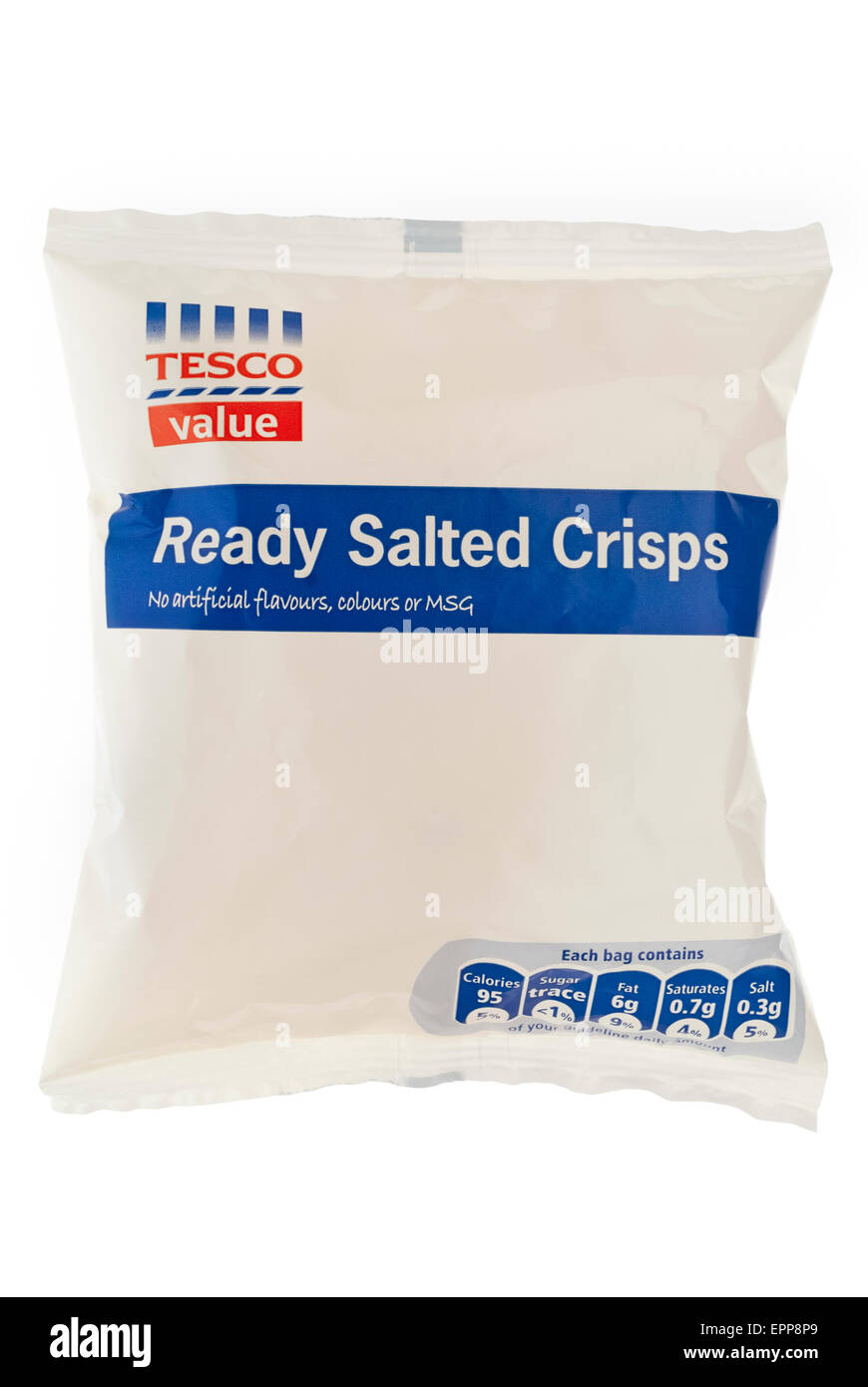 Tesco Value Ready Salted Crisps Stock Photo