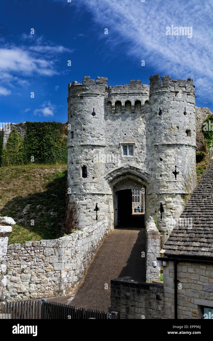 Carisbrooke Castle is a historic motte-and-bailey castle located in Carisbrooke, Isle of Wight, where Charles I was imprisoned. Stock Photo