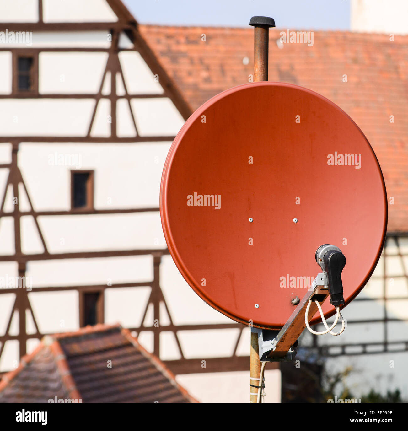 Satelite dish on roof Stock Photo