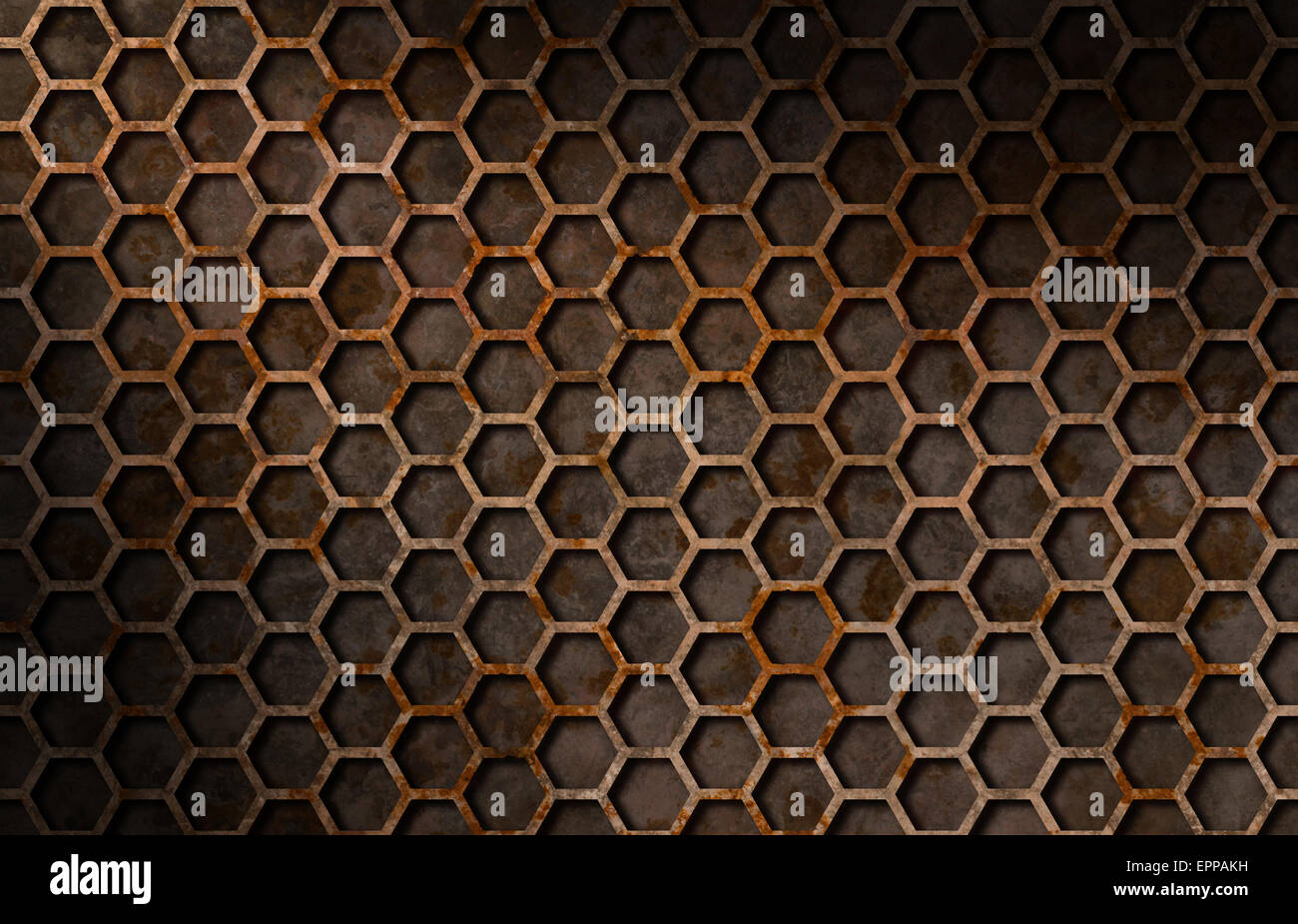 Rusty hexagon pattern grate texture background lit diagonally Stock Photo