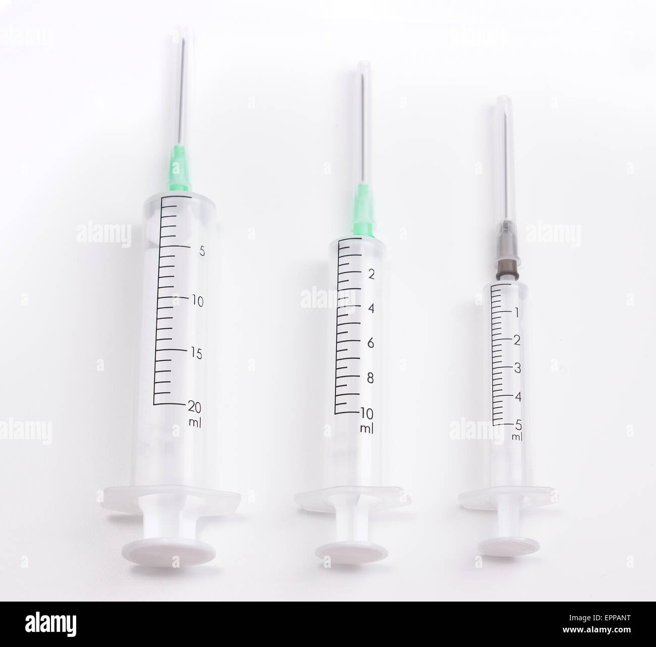 medical syringes on a white background are used for injections of
