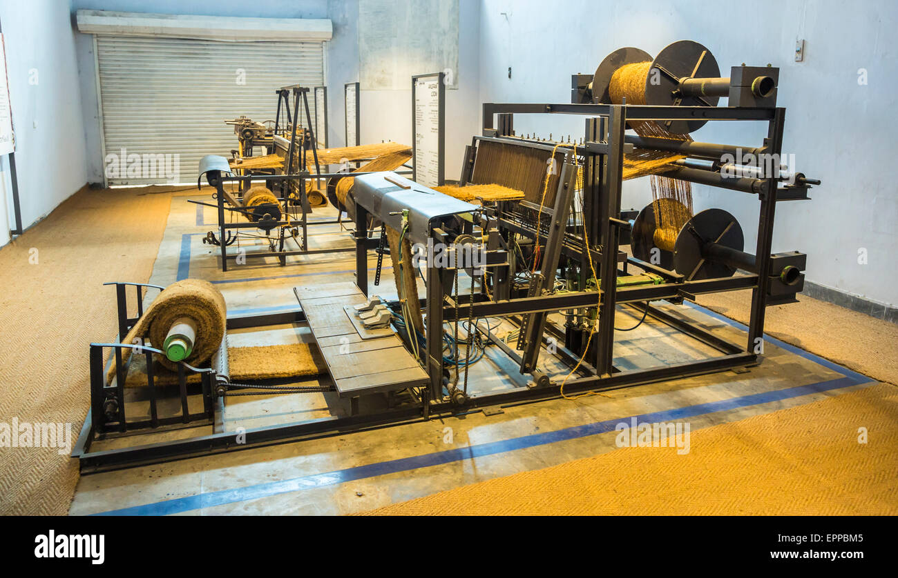 Vintage weaving loom machines exhibited at the Coir Museum, Cochin, Kerala, southern India Stock Photo