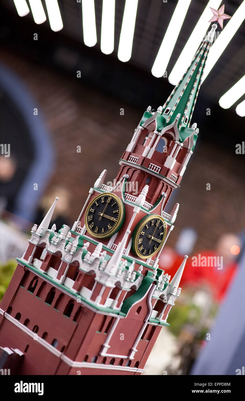 Moscow Kremlin Spasskaya tower model with big clock and red star on spire Stock Photo